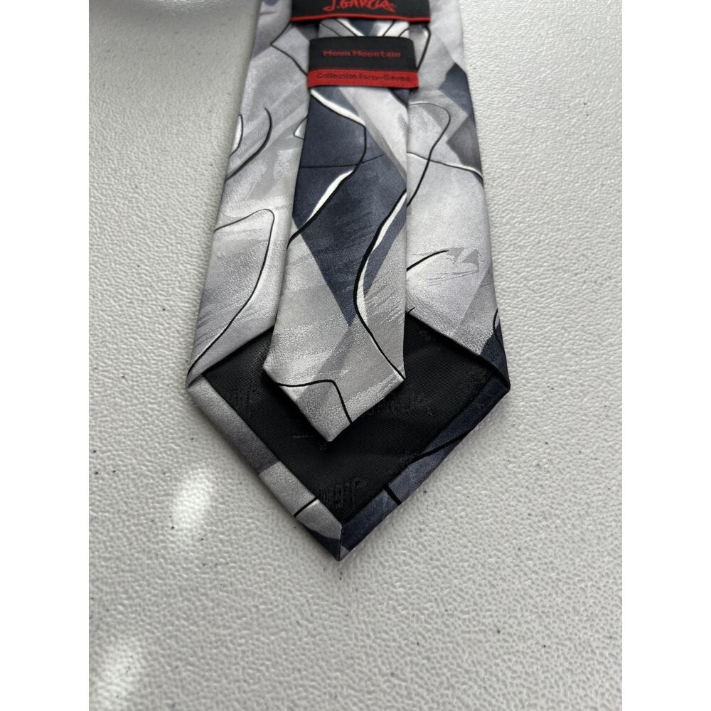 J. Garcia Moon Mountain Gray, Black Abstract Pattern 100% Silk Tie NWOT - Picture 7 of 9